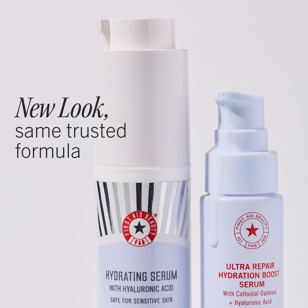 First Aid Beauty - Hydrating Serum with Hyaluronic Acid, Provides 24 Hours of Hydration, Lightweight Formula with Squalane & Colloidal Oatmeal, Safe for Sensitive Skin, 1.7 oz