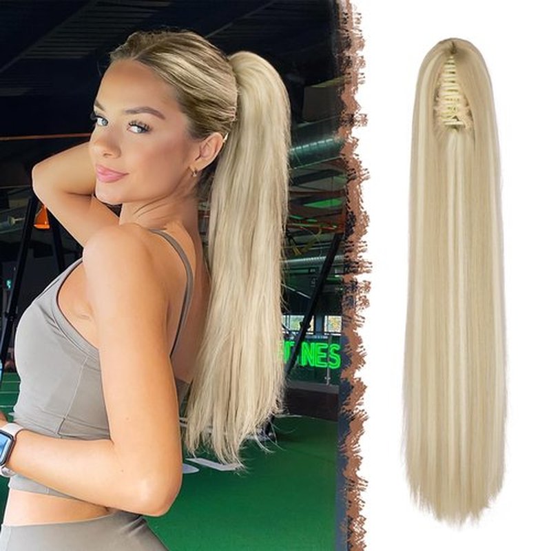 FESHFEN Claw Ponytail Extensions - Long Straight Ponytails for Women Hairpieces Synthetic Hair Pony Tails Extension Clip in Hairpiece, 25 inch Dirty Blonde