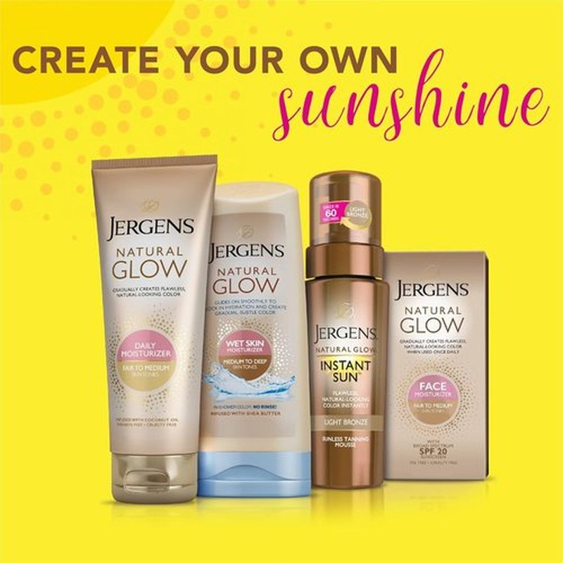 Jergens Natural Glow Instant Sun Tanning Moisturizer - Lightweight Bronzer for Deep Bronze Glow, 6 Oz