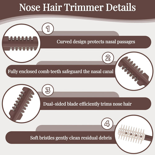 2026 Upgraded 2-in-1 Nasal Hair Cutter, 360° Rotating Double-Sided Blade, Washable Portable Grooming Tool for Men & Women, Travel Essential, 3-Pack (Coffee)