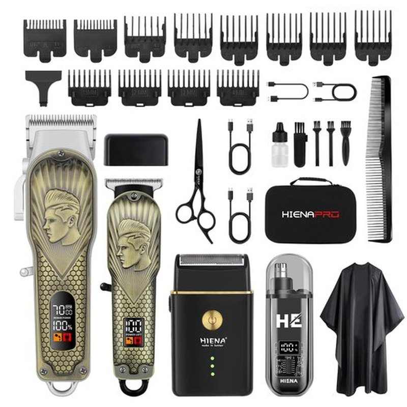 HIENA PRO Professional Hair Clippers for Men, Cordless Hair Clipper for Barber Clippers and Trimmer LED Haircut Set with Foil Shaver, Nose Trimmer, Rechargeable Clippers for Men