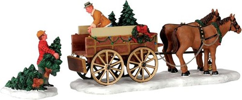 Lemax Christmas Village | Set of 2 Christmas Tree Wagons - Festive Holiday Decor
