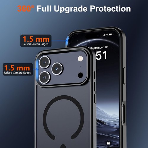 SUPFINE iPhone 17 Pro Max Case - Military Grade Drop Protection | Translucent Matte Shockproof, Black