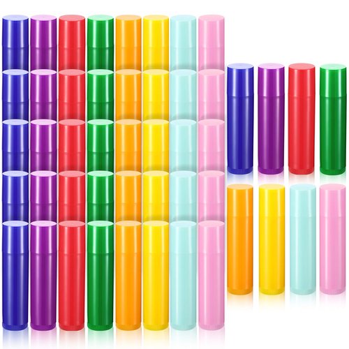 Maitys 48 Pcs 5ml Empty Lip Balm Tubes Bulk Colorful Rotatable Lip Gloss Container Tubes Refillable Gloss Bottles Plastic Empty Balm Containers Lipstick DIY Cosmetic Holder, 8 Colors