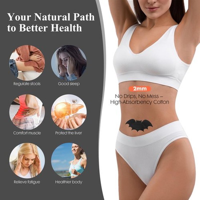 30Pcs Castor Oil Pack for Belly Button Set, Black Bat Shape Self-Adhesive Patches with 4oz Organic in Glass Bottle, Breathable Cotton Pads for Wellness