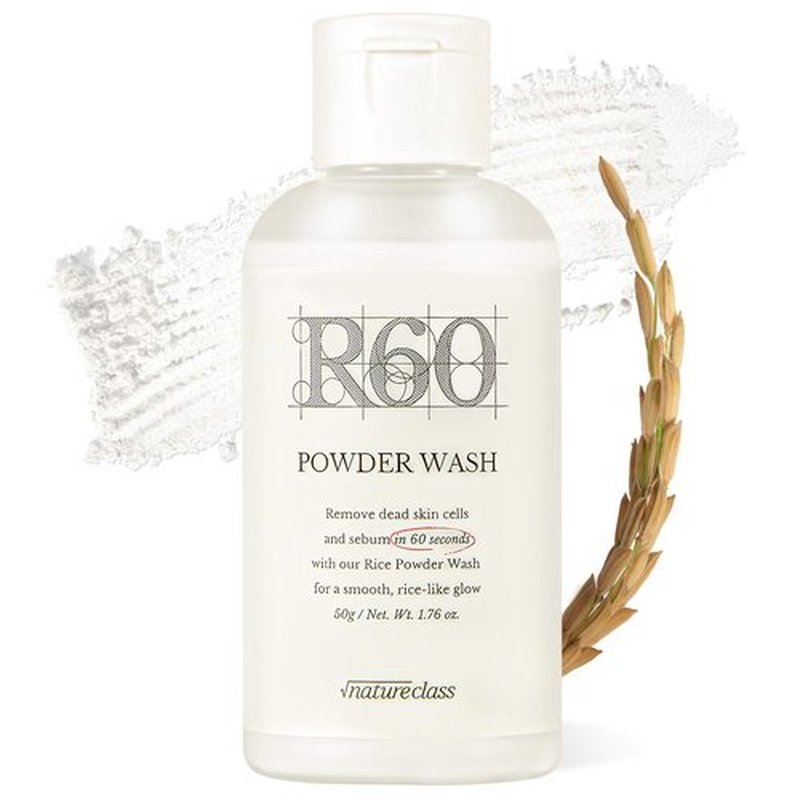 NATURECLASS R60 Rice Enzyme Face Wash Powder – Exfoliating Facial Cleanser with Rice Bran Extract, Gentle Powder Wash for Sensitive Skin, Deep Pore Care, Korean Skin Care, Fragrance Free, 1.76oz