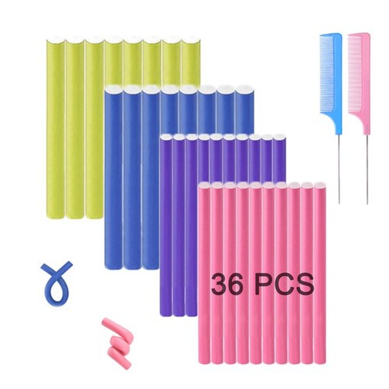 Beyoslf 36Pcs Flexible Hair Rollers and Curlers Set - 7" 0.63" & 0.47" Bendable Soft Foam Rods for Heatless Curling Short & Long Hair