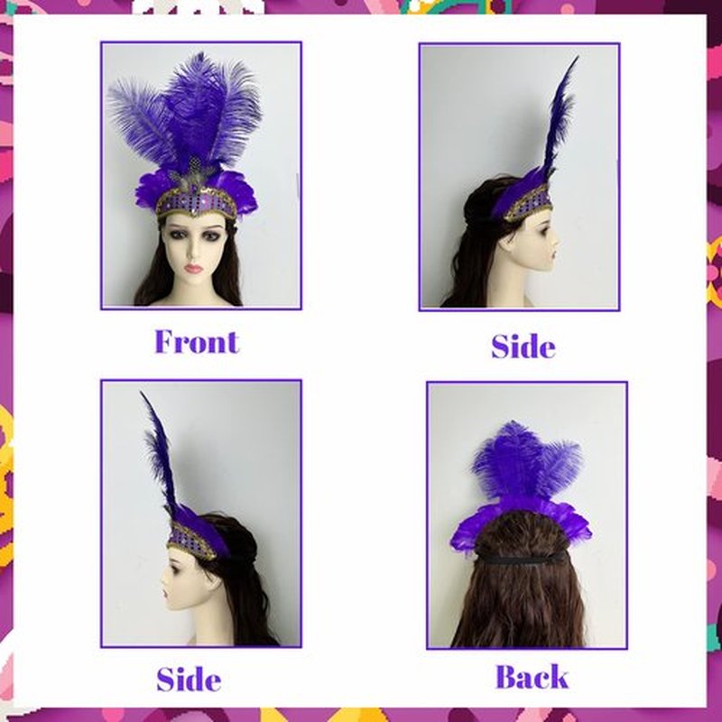 Goenb Mardi Gras Headband, Mardi Gras Headband for Women Showgirl Carnival Feather Headpiece for Hawaii Costume Party (Purple)