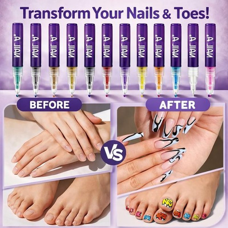 12 Colours Nail Art Markers, Nail Art Pens, Nail Polish Pens Set with Fine Tip, Water-Based Quick Dry Ink for DIY Nail Art, Manicure & Nail Design