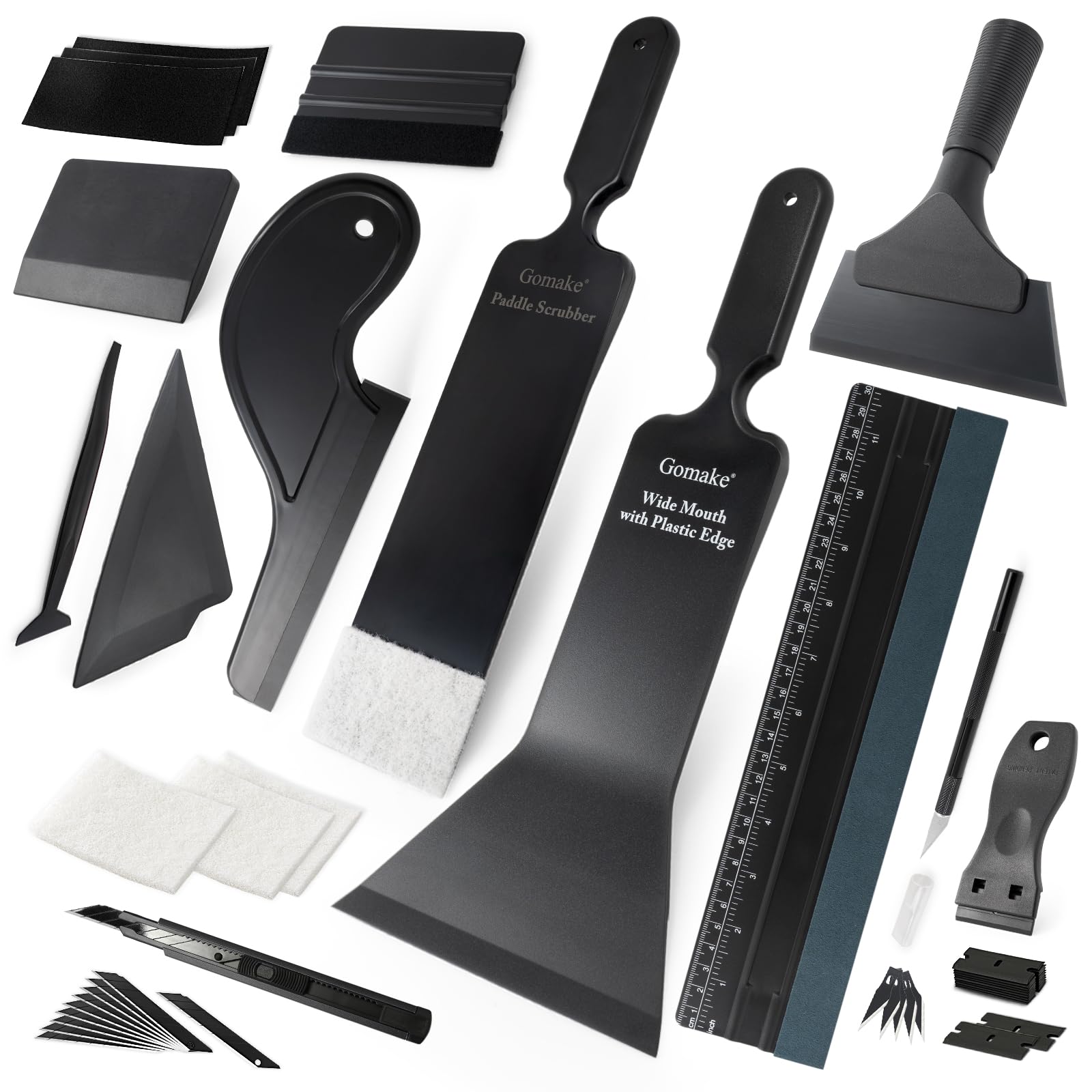 Gomake Window Tint Kit Vinyl Wrap Tool Car Windshield Back Window Tinting Tools with Bulldozer Squeegee Scrubber Paddle,Rubber Blade Scraper,Film Cutter for Car Wrapping,Vinyl Film Installation