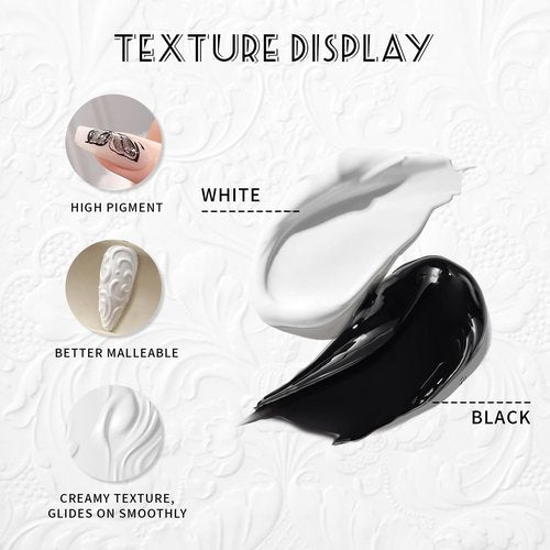 U-Shinein Sculpture Painting Nail Gel with Chrome Nail Powder 3D Black and White Painting Carved Nail Gel Metallic Mirror Effect Creative Molding Gel for DIY Nail Manicure Soak Off UV LED