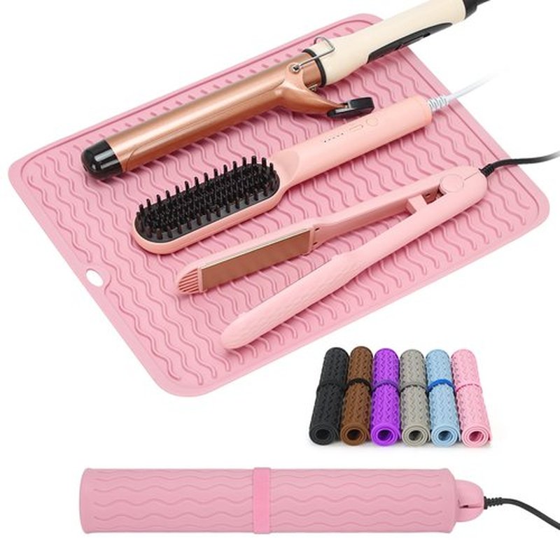 Arsmonjeal Oversize Silicone Heat Resistant Mat for Curling Irons, Hair Straighteners, Flat Irons and Hot Hair Styling Tools, Portable Wrap Pad Cover for Vanity, Travel, Salon(14.2" x 11.0")