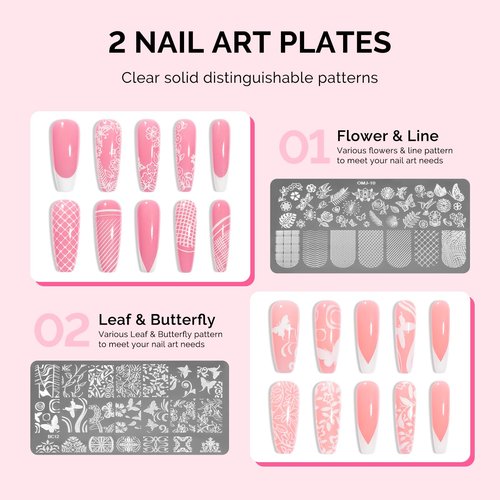 MelodySusie 2PCS Nail Foil Glue Gel and 2PCS Stamping Plates, 15ML Soak Off LED/LUV Foil Transfer Adhesive for Nail Art, Professional Strong Sticky Base for Nail Foils & Stickers