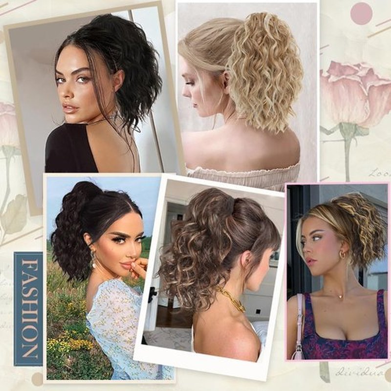 gulagula Ponytail Extension 12 Inch Curly Ponytail Claw Clip on Ponytails for Women Black Ponytail Extension Hair Piece