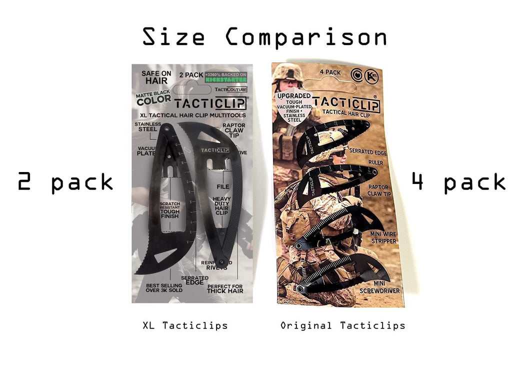 Tacticlip - XL Snap Hair Clip Multitool Barrettes for Thick Hair, Large 2 Pack, Jumbo Salon Women Accessories, Tactical Black Metal