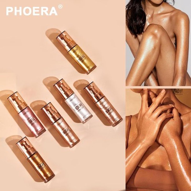 PHOERA Body Shimmer Oil - Bronzer Highlighter for Luminous Glow | 1oz Jar in Rose Gold