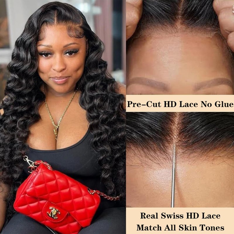 Wear and Go Glueless Wigs Human Hair Pre Plucked Pre Cut Loose Deep Wave 5x5 HD Closure Wigs Human Hair 200% Dentisy 12A Glueless Wig Human Hair Bleached Knots Loose Wave Wig (22 Inch)