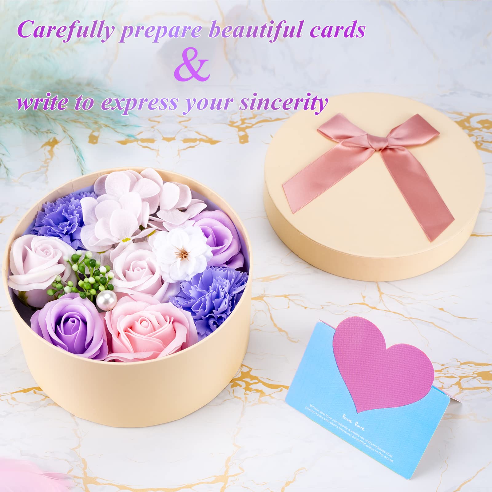 Rose Soap Petals Gift Set - Floral Scented Bath Soap with Essential Oils in Decorative Flower Box, Valentine Soap & Flower Soap for Women, Perfect for Valentine's Day, Christmas & Home Decor (Purple)