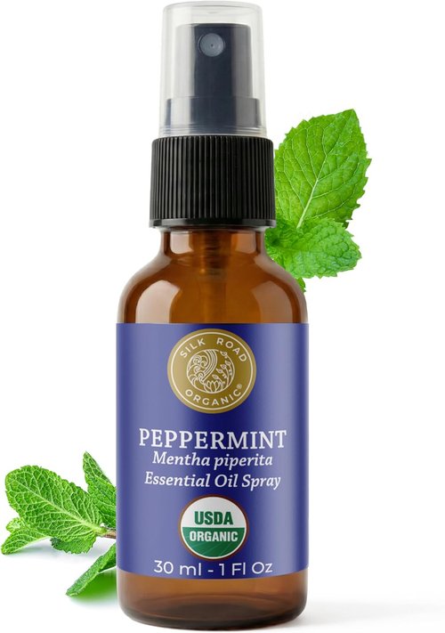 Silk Road Organic Peppermint Essential Oil Spray - Relieve Head Tension & Nausea | 1 oz USDA Certified Aromatherapy