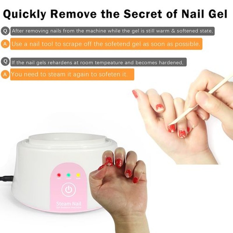 Steam Nail Polish Remover Machine Gel Nail Steamer, Remove Gel Polish Safely without Damaging Nail Bed, Pink