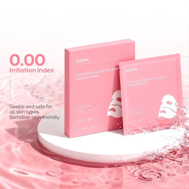 ZealSea Bio Collagen Face Mask - Overnight Hydrogel Sheet for Deep Hydration & Pore Care | 4 Pack
