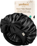 Yanibest Adjustable Satin Bonnet for Sleeping, Double Layer Silk Hair Bonnet with Tie Band for Unisex Women Men Curly Natural