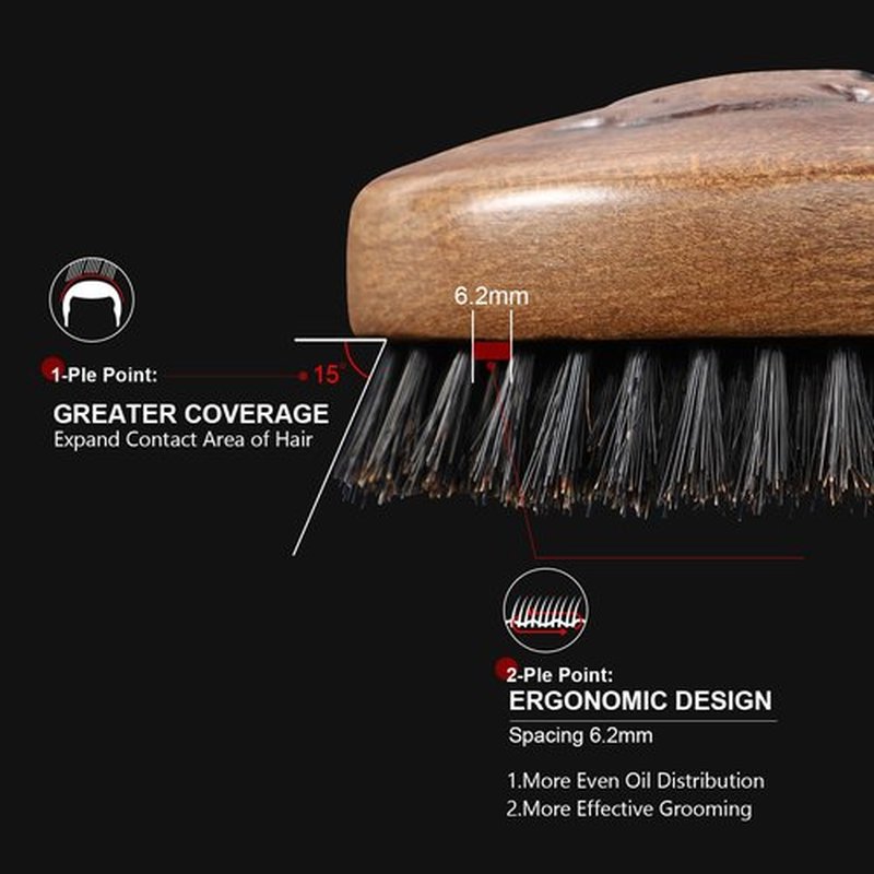 Eagle Fortress Boar Bristle Hair Brush for Men Hair Care - Beard Brush, Mustache Brush with Skull on Wooden Handle, Grooming & Styling Tool for Men, Travel Size