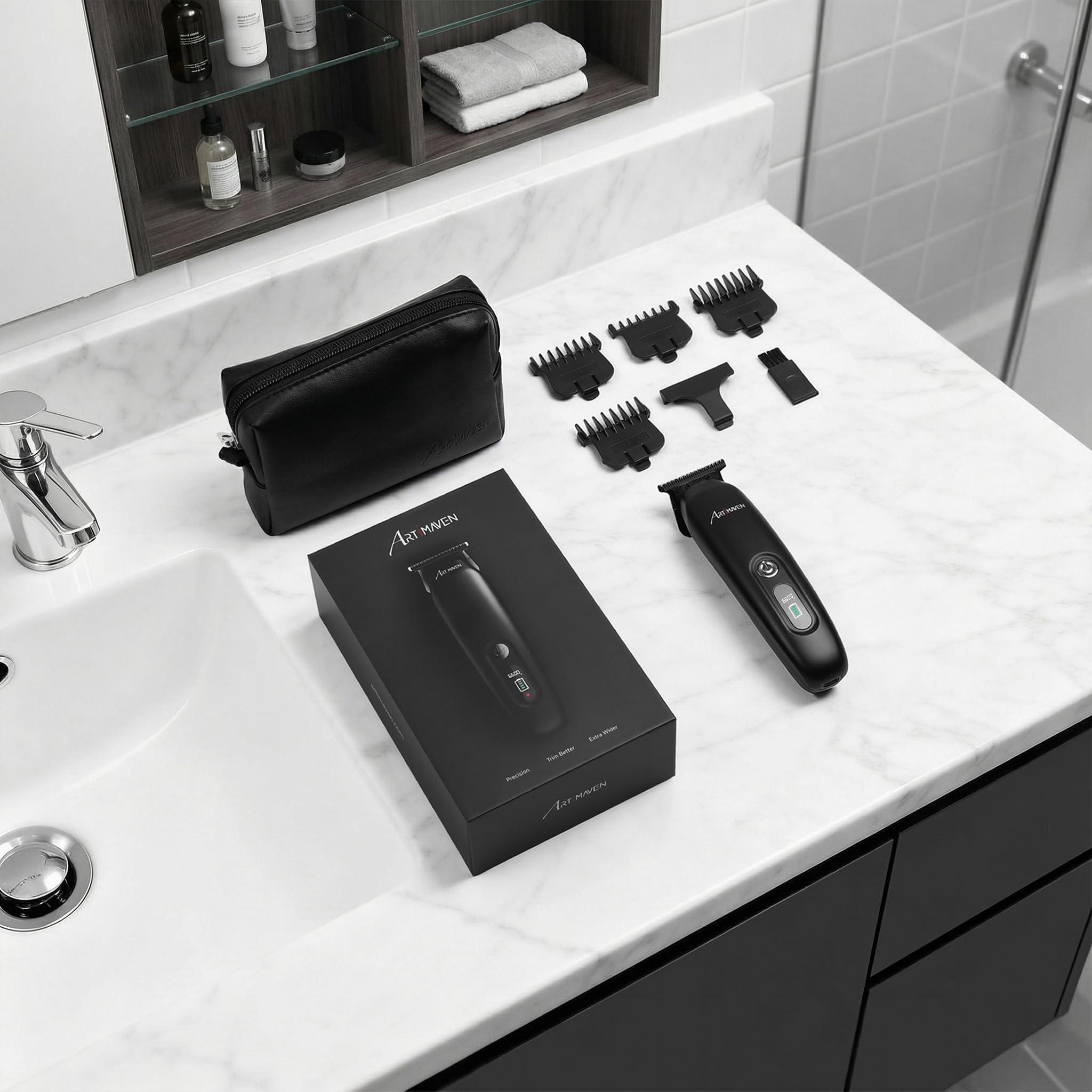 Artimaven Beard Trimmer for Men, Cordless Hair Clipper & Beard Trimmer Kit, USB-C Rechargeable, DLC Precision Blade, 150-Min Runtime, Compact Travel Grooming Set, Gift for Men with Toiletry Bag