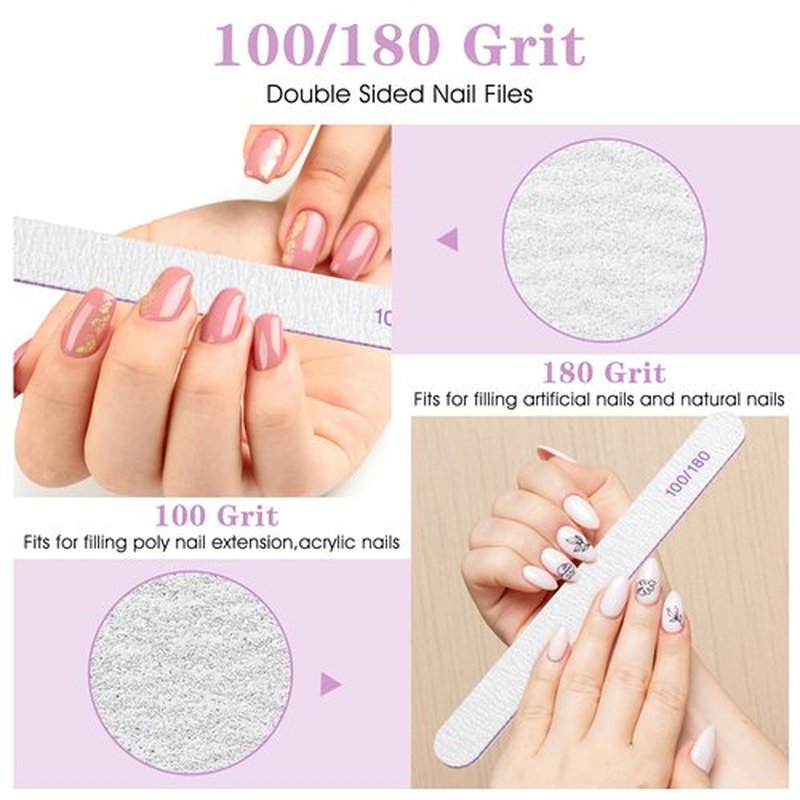 200 Pcs Nail Files 100/180 Grit Double Sides Emery Boards Reusable Nail Files for Acrylic Nails Professional Manicure Tools for Natural Nails Acrylic Nails Home and Salon Supplies (Oval)