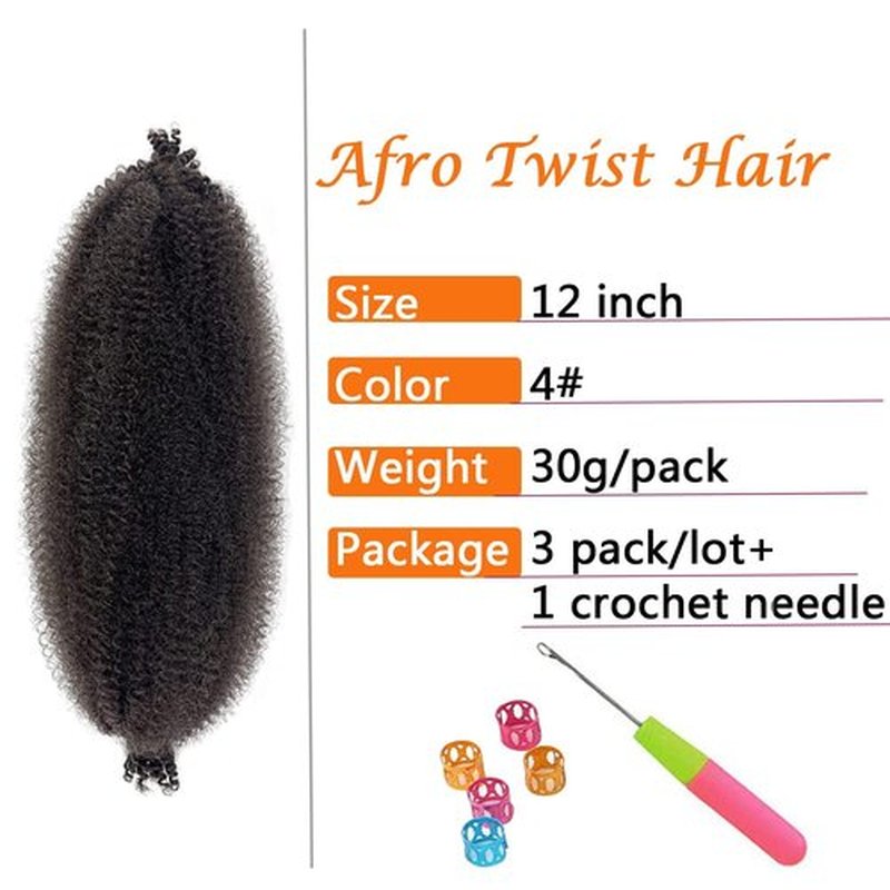 Springy Afro Twist Hair 12 Inch 3 Packs Pre Fluffed Marley Twist Braiding Hair for Black Women (12 inch, 4#)
