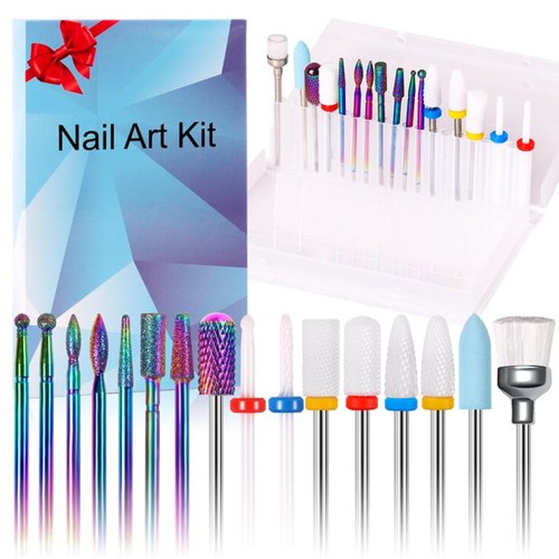 16pcs Nail Drill Bits Sets, 3/32 Inch Cuticle Electric Nail File and Ceramic Acrylic Gel Nail Bit Kit Acrylic Nail Tools for Manicure at Home Salon