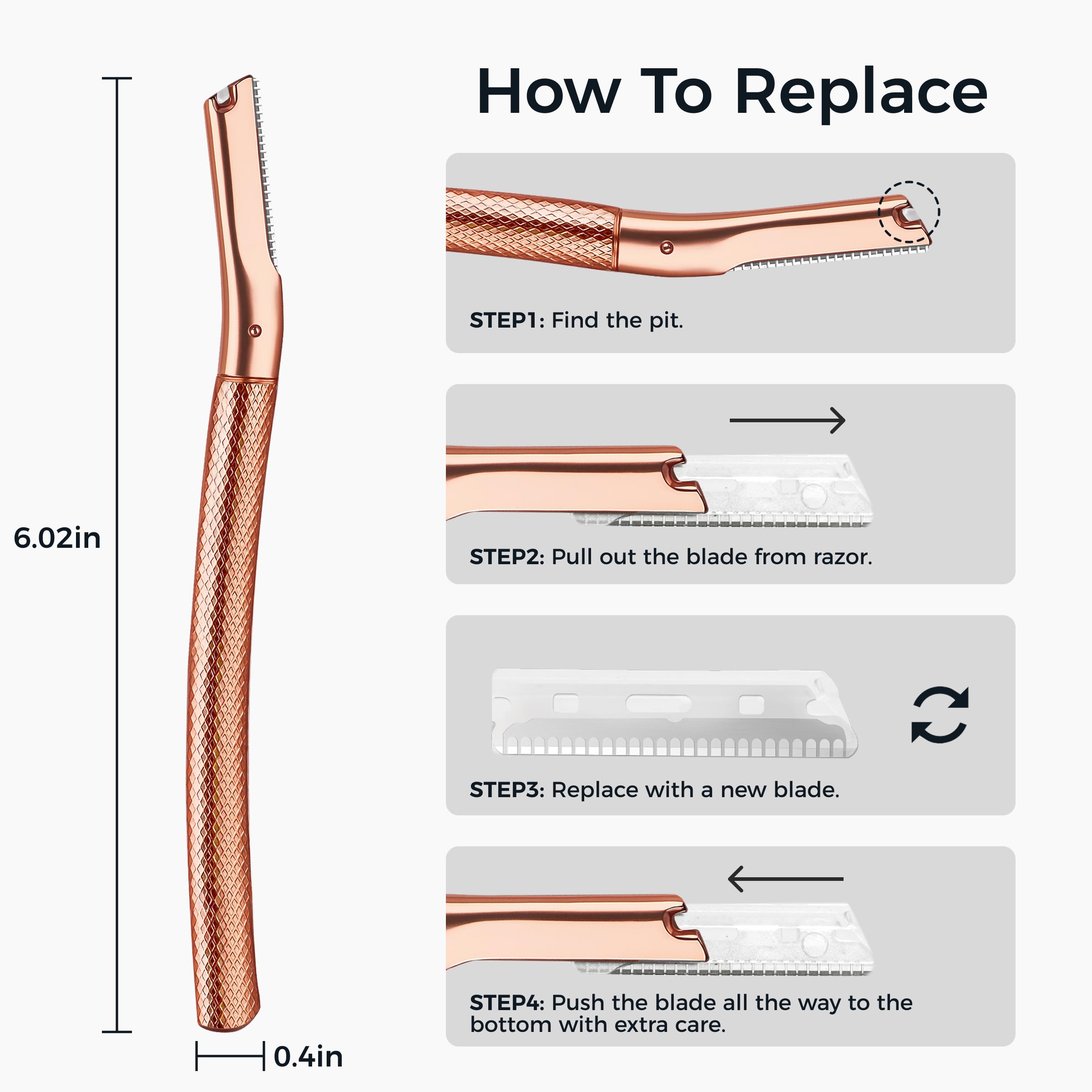ZOMCHI Eyebrow Razor, Face Razors for Women&Men, Eyebrow Trimmer Shaper with Precision Cover,Facial Shaver with 6 Blades (Rose Gold)