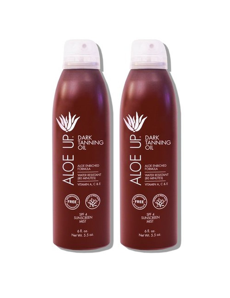 ALOE UP Aloe Vera Quick Dry Tanning Oil Spray 6 Fl Oz – Reef Safe Outdoor Sun Screen & Tan Oil, Non-Greasy, Fast Absorbing, SPF 4, 2 Pack – Brown, Medium Skin Tone