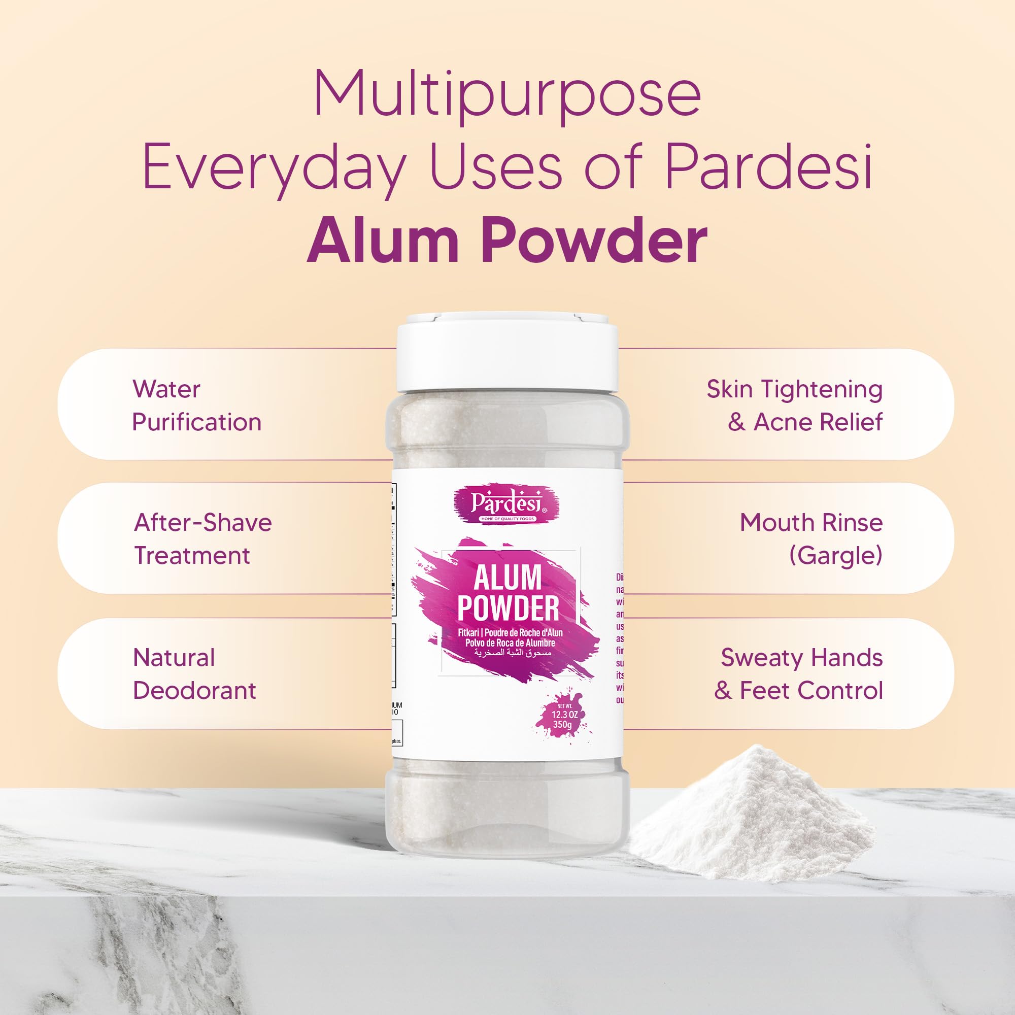 Pardesi Alum Powder (Fitkari Phitkari) 350g, Fine Potassium Alum