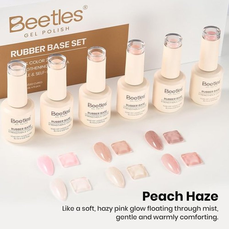 Beetles Rubber Base Gel Set - 6 Colors, 15ml | 5-in-1 Builder Base Coat for Strong, Flexible Nails