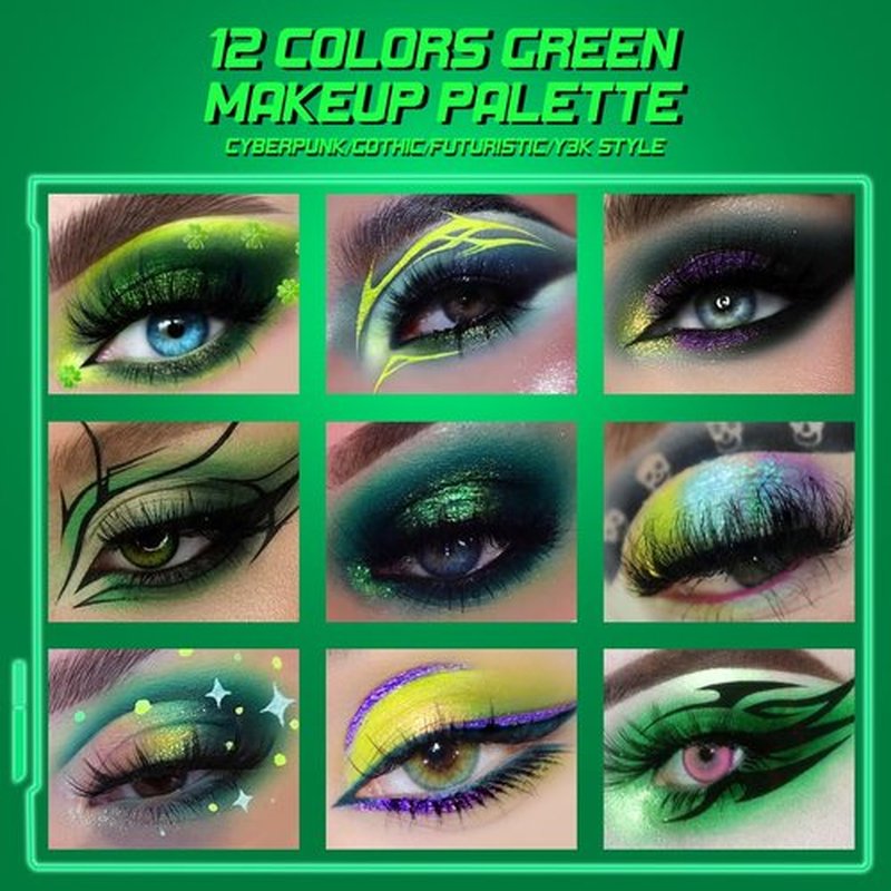 Afflano Multichrome Green Eyeshadow Palette, Color-Shifting Green Glitter Eyeshadow Pallet, Matte Chrome Eye Shadow Dark Forest green Makeup for Women Smokey Blue Brown Eyes Cosplay Party Daily Use