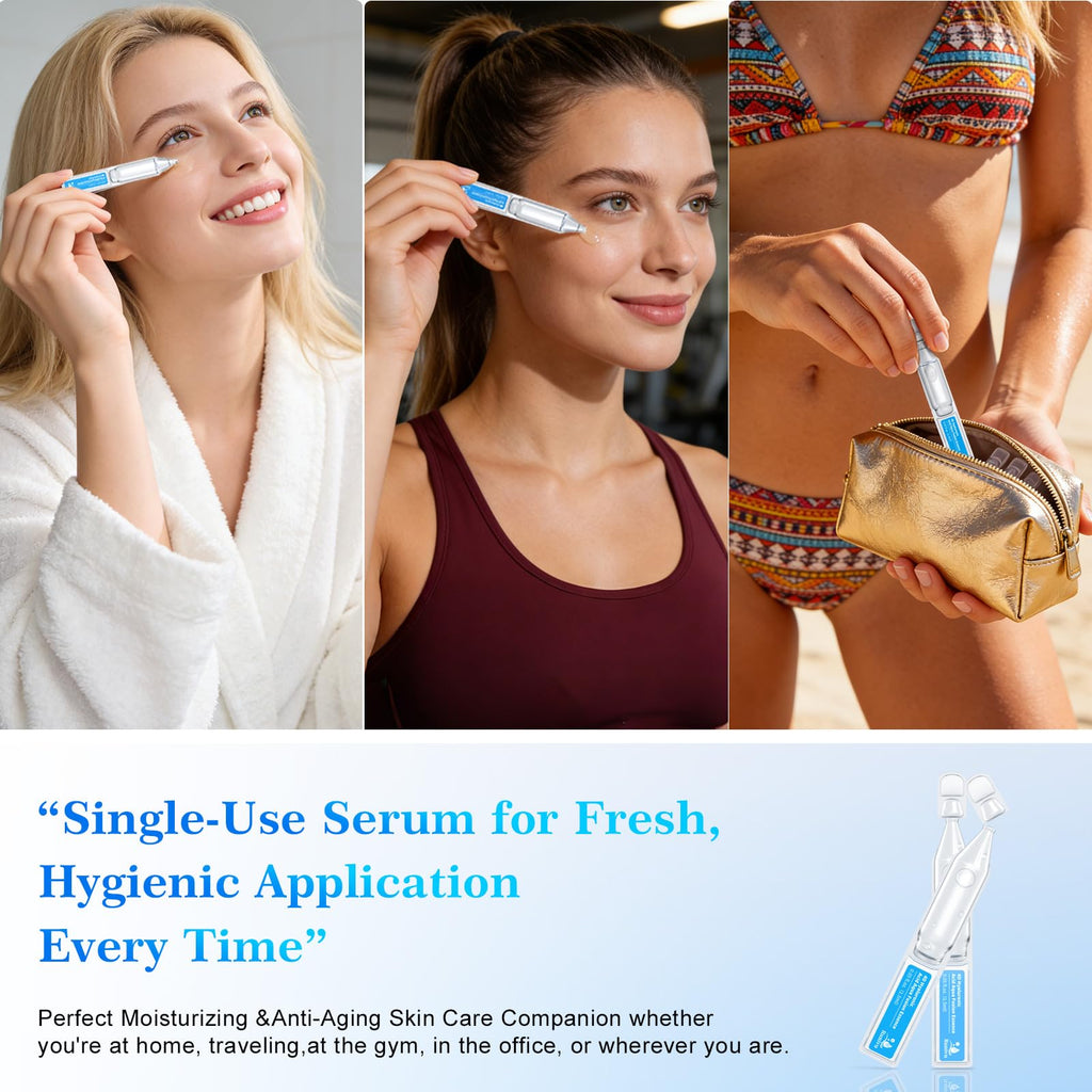 Burgift Hyaluronic Acid Serum for Face, 3% 4D Deep Hydrating Facial Ampoules in 30 Single-Use Vials, Plumping Moisturizer & Pre-Makeup Prep
