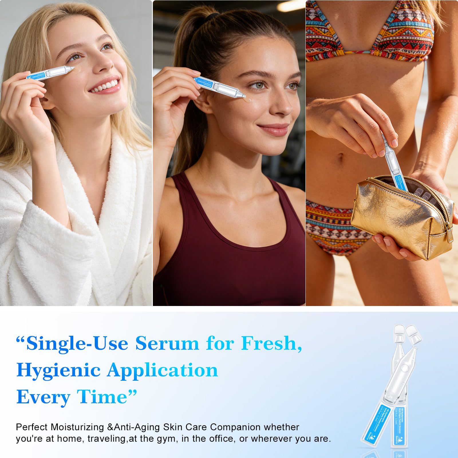 Burgift Hyaluronic Acid Serum for Face, 3% 4D Deep Hydrating Facial Ampoules in 30 Single-Use Vials, Plumping Moisturizer & Pre-Makeup Prep