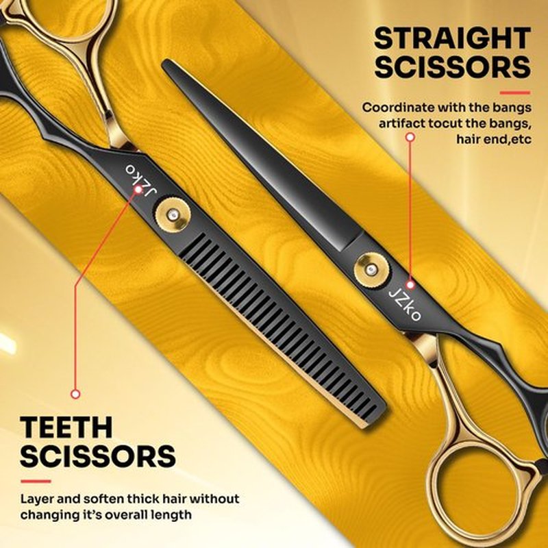 Hair Cutting Scissors Shears Kit, 6.7”Barber Shears, Professional Thinning Shears for Hair Cutting & Haircut Scissors for Barber/Salon/Home/Men/Women/Kids/Adults Shear Sets (Black)