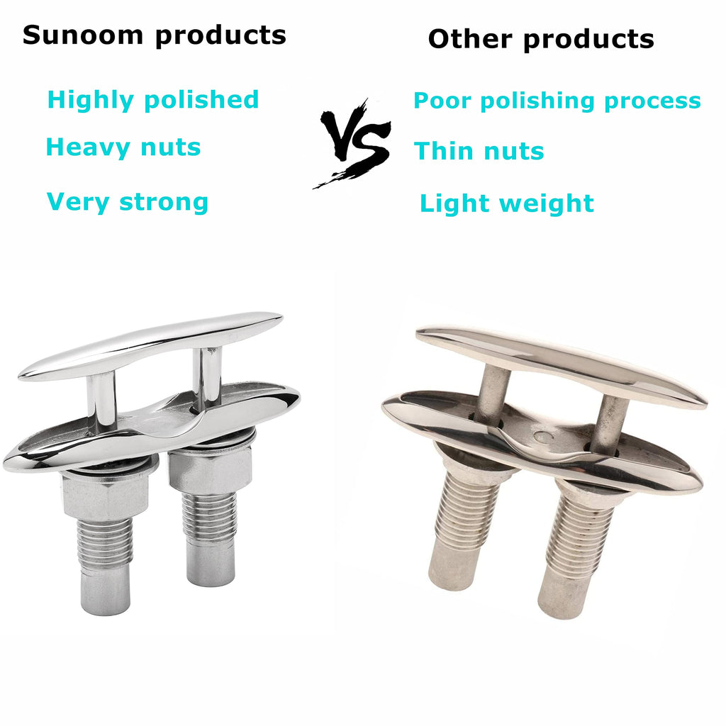 SUNOOM Pull Up Boat Cleats 316 Stainless Steel Hidden Flush Mount 6 Inch Retractable Boat Claet, Marine Cleat Pop Up Boat Cleats,Popup Cleat Yacht Marine Boat Dock Cleats Dock Boat Deck Cleat