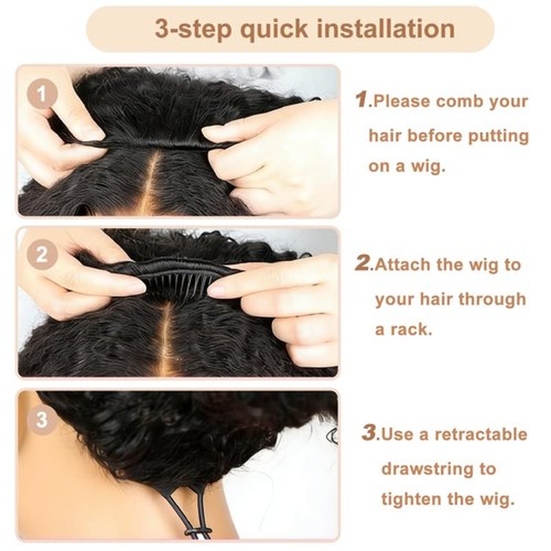 Kinky Straight Half Wig Human Hair 200% Density 3 In 1 Wear and Go Glueless Wigs Human Hair Half Wig Kinkystraight Seamless Flip Over Wig Human Hair Glueless Beginner Friendly Natural Black 14 Inch