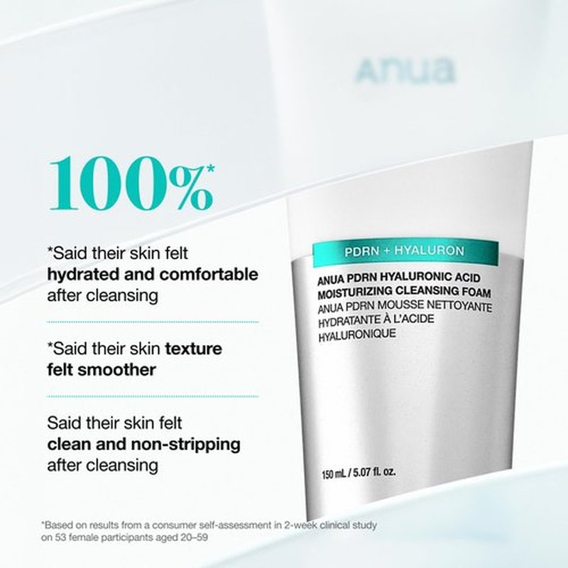 ANUA PDRN Hyaluronic Acid Moisturizing Cleansing Foam, Hydrating Facial Cleanser for Dry Skin, Daily Gentle Face Wash with Salmon DNA, Balancing & Pore Care, Korean Skincare (5.07 fl oz)