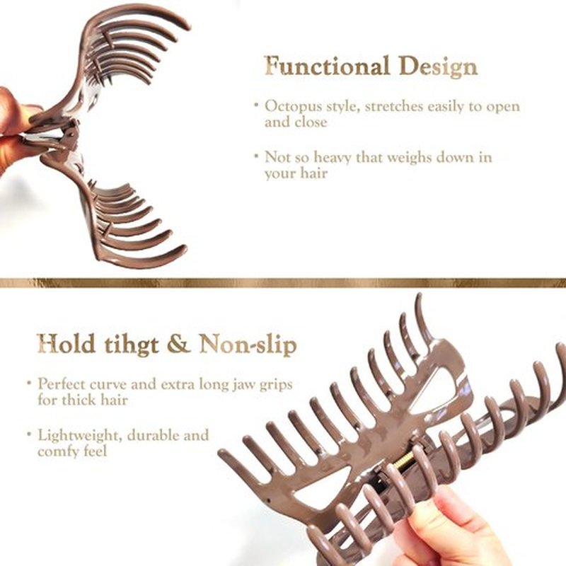 LILIEBE 5.5” Large Mello Claw Clips for Long Thick Hair, Silicone Flexible Hair Clips for Women, Soft Jaw Clips (Latte-4pcs)