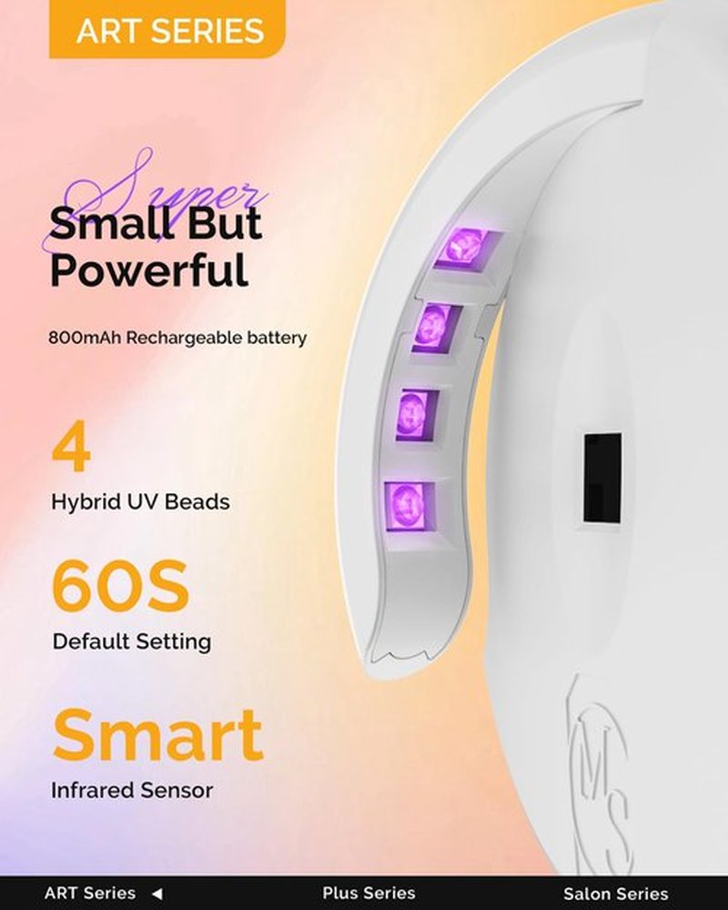 MelodySusie Pocket-Sized Cordless UV Nail Lamp, P-Art04M Rechargeable UV LED Light Featuring Smart Sensor & Foldable Design Flash Cures All Soft Gels, Especially Half-Cured Gel, Base & Top Coat
