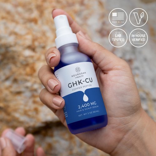 Neurogan GHK-Cu Copper Peptide Hair & Scalp Serum – 2400mg, 4% Copper Peptides – Fast-Absorbing, Water-Based Formula for Hair Softness & Shine - Cosmetic Dry Scalp Moisturizer Spray, Made in USA