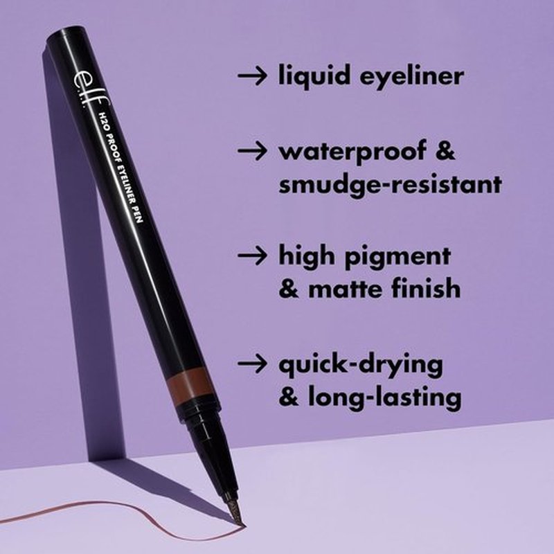 e.l.f. H2O Proof Eyeliner Pen - Waterproof, Long-Lasting, High-Pigmented Felt Tip Liner | Deep Brown, Vegan & Cruelty-Free