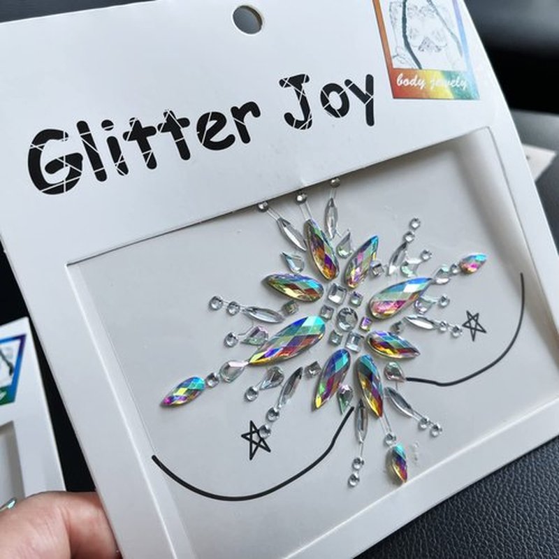 Kotbs Rhinestone Body Gems Stickers, 2-Sheet Breast Jewels Tattoo Rhinestone Chest Sticker, Crystals Body Jewels for Halloween Music Carnival Festival Party Makeup