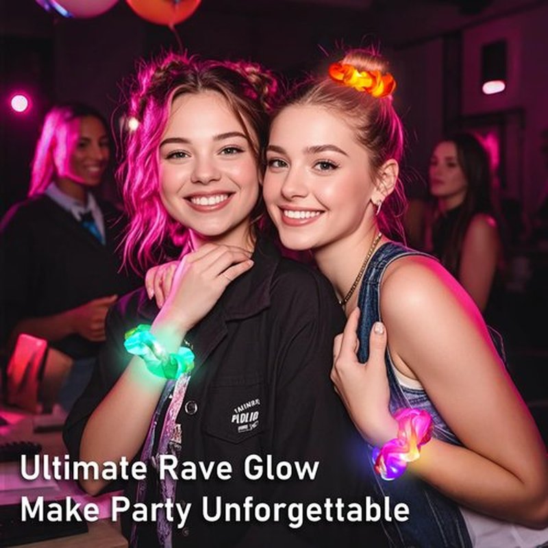 8 PCS Light up Scrunchies for Girls, Glow in the Dark Party Supplies, 3 Glow Mode Satin Scrunchy, Hair Accessories for Birthday Party, Rave Party, Festival & Sleepover Party