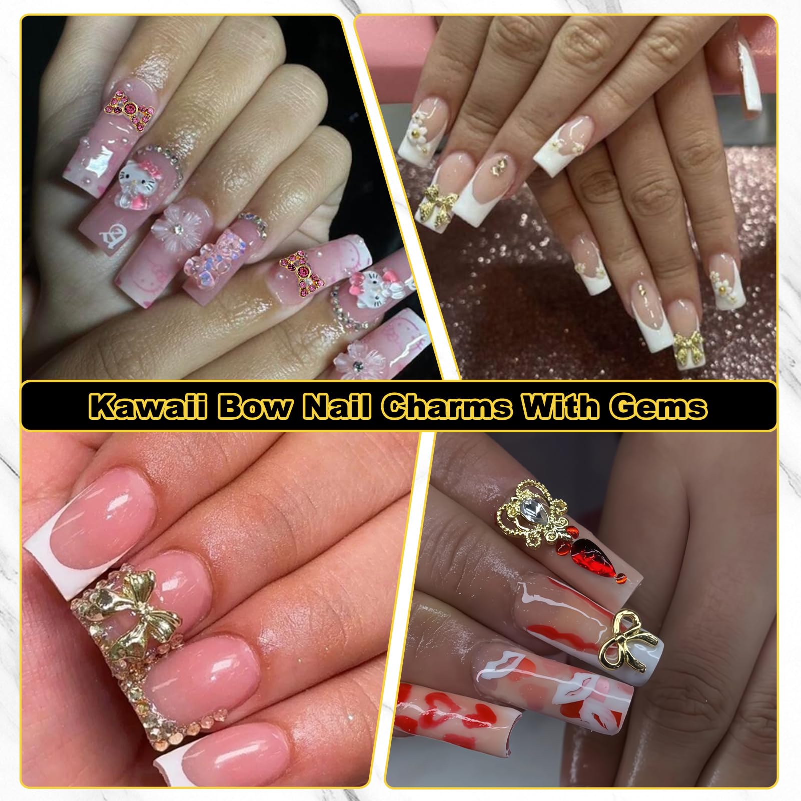 ZUMILLMN 116 Pcs Bow Nail Charms,12 Styles Gold Metal and Gem Bow Charms for Nails-Shiny Nail Rhinestones for Nail Art, Manicure, DIY Jewelry Making(116Pcs)