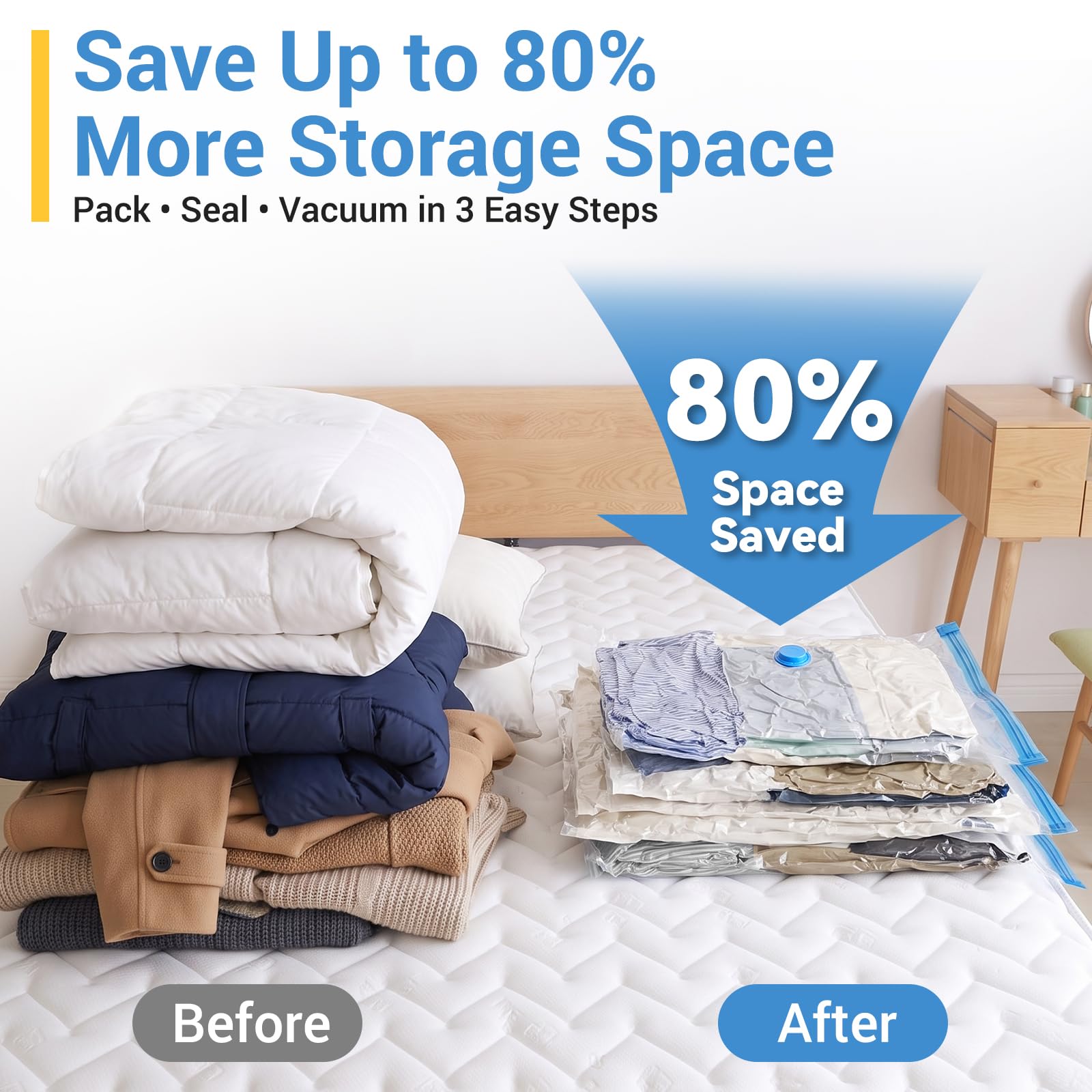 Fygrip Vacuum Storage Bags with Hand Pump, Plastic Packaging Bags, 80% Space Saver Vacuum Seal Bags for Clothing, Travel Lugggage, Blankets, Comforters, 20 Combo